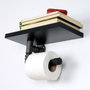 Hanah Home Boruraf239 Portarrollos de Papel Higiénico MDF Negro y Plata Montaje en Pared 30x12x23 cm